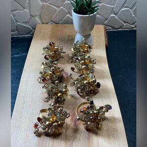 BRASS | Set of 8 | Brass Beaded Boho Napkin Rings
